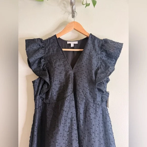 Chelsea 28 Ruffle Cap Sleeve Organza Midi Dress Large Black - Picture 5 of 13